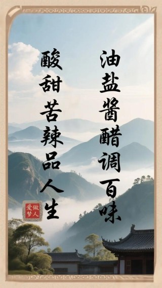 生活是一道菜，苦辣酸甜咸；人生是一场戏，生旦净末丑，早安