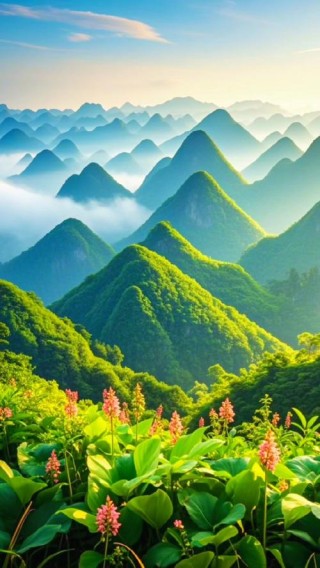 群山重重叠叠，景色美如天际，壮观