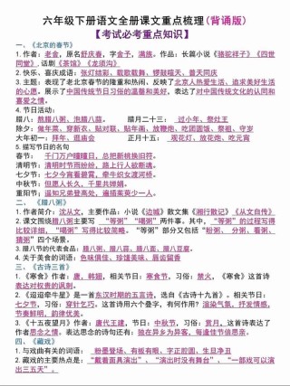 六年级语文下册课内重点知识点（附考点），期末复习必备