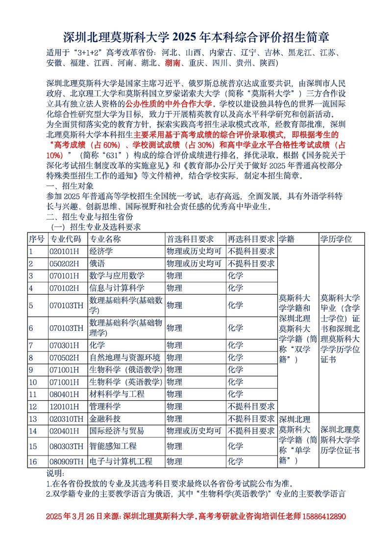 深圳北理莫斯科大学各专业2026在江西招生人数、录取分数线（附：招生计划表）  第1张