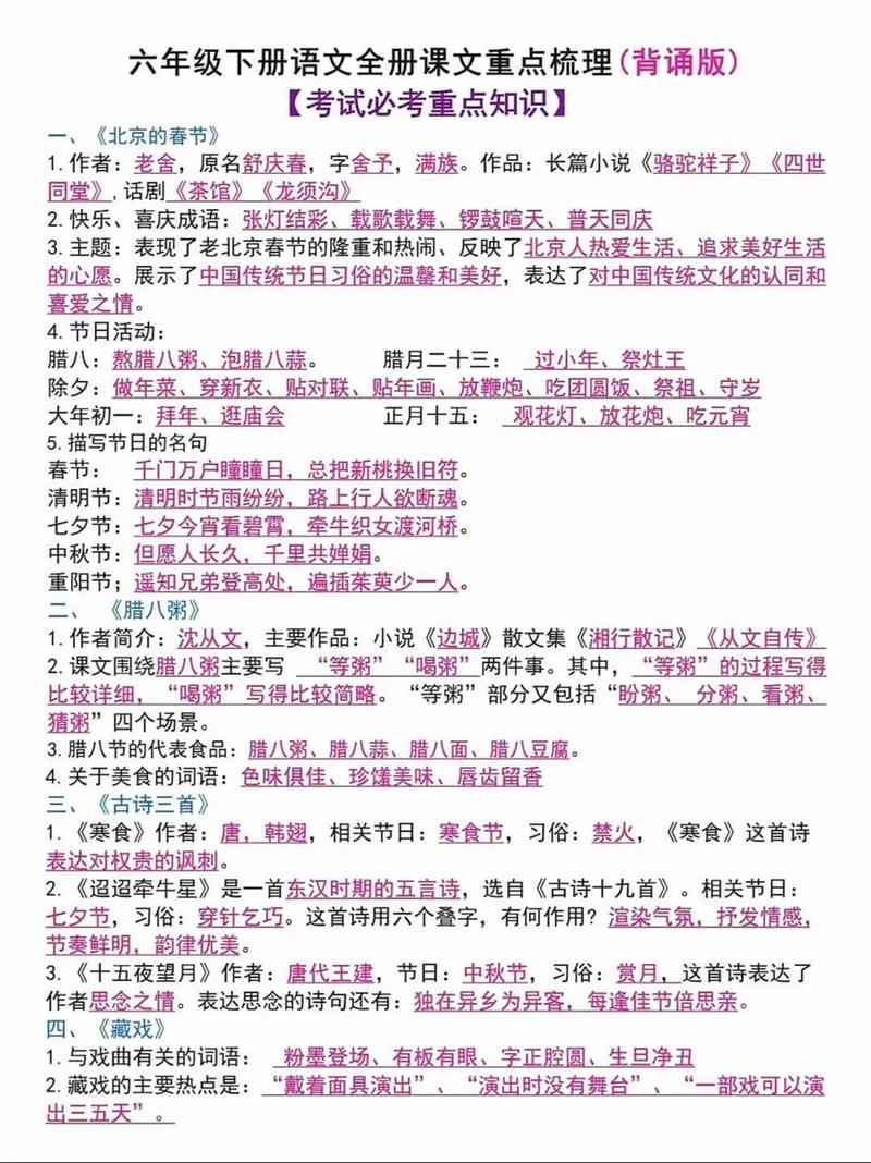 六年级语文下册课内重点知识点（附考点），期末复习必备  第1张